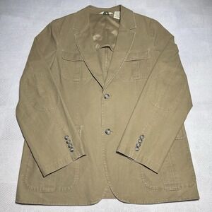 LL Bean Blazer Safari Jacket Mens 42 Tall Khaki Chore Coat Utility Elbow Patch